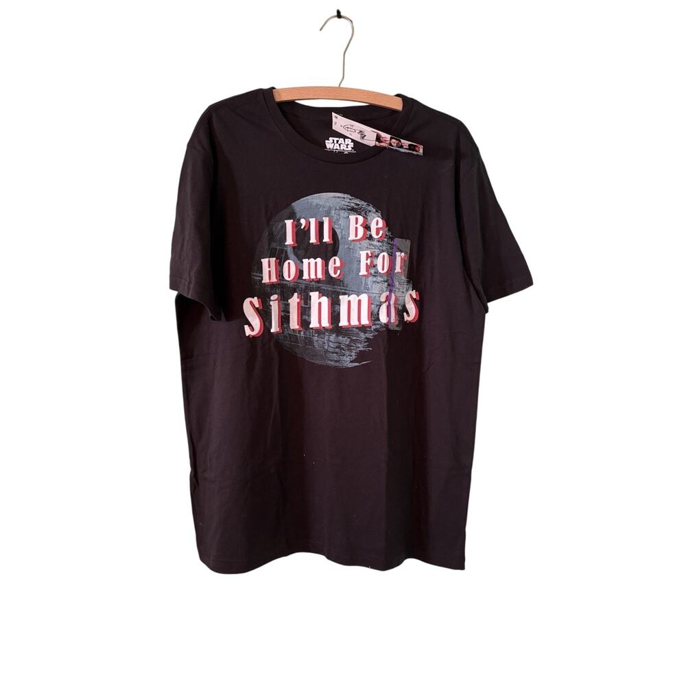 Star Wars Mens XL Black I'll Be Home For Sithmas Death Star Holiday T-Shirt